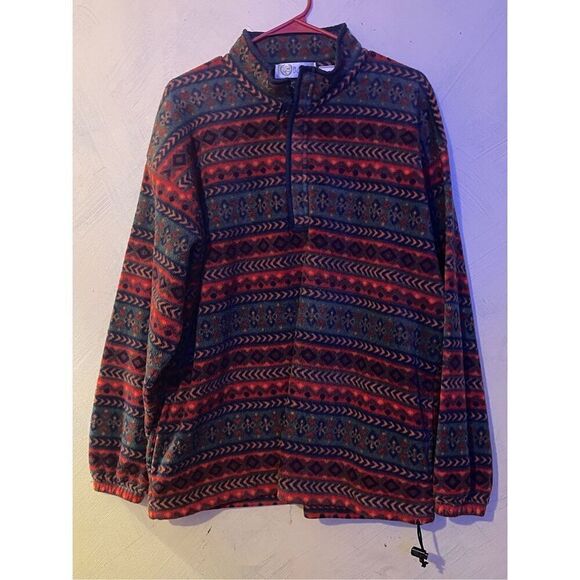 Vtg Players by Van Heusen Fleece Pullover Sweater Outerwear Quarter Zip L Red & - Picture 4 of 7